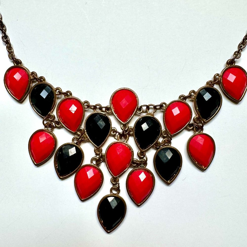 Black Orange Coral Statement Chunky Bib Jewel Necklace Ann Taylor